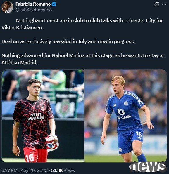 Romano: Nottingham Forest talks with Leicester City about defender Christianson s transfer